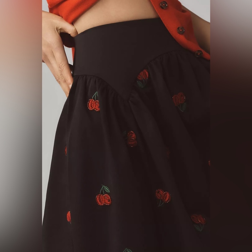 NWT Size L - Avec Les Filles Cherry Applique Midi Skirt (NWT US$ 168) - Picture 6 of 16
